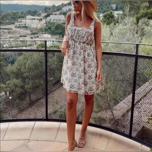 ZARA GREEN MINI FLORAL PRINT WIDE STRAPS DRESS WITH LINING SIZE XS